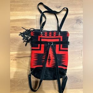 Custom made Pendleton wool and black suede handbag.